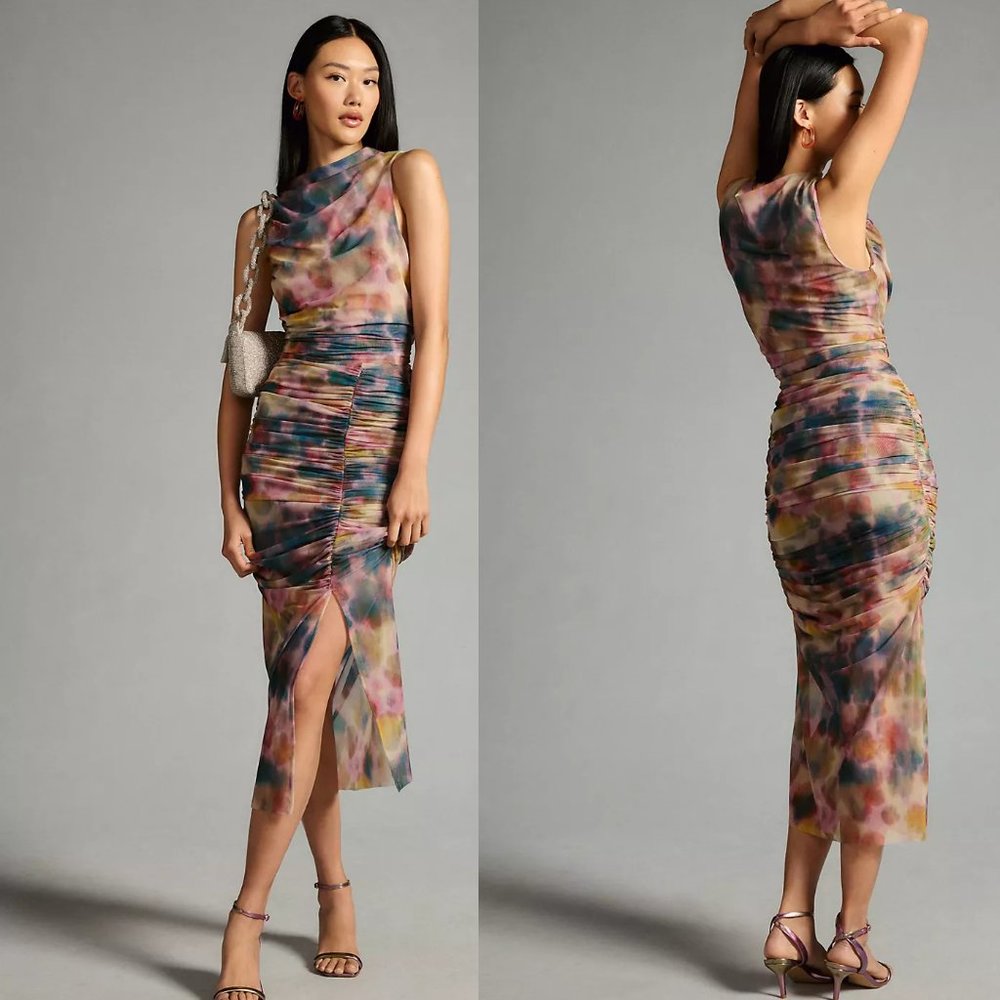 Anthropologie Watercolor Mesh Ruched Strapless ONE-PIECE DRESS - Picture 5 of 5